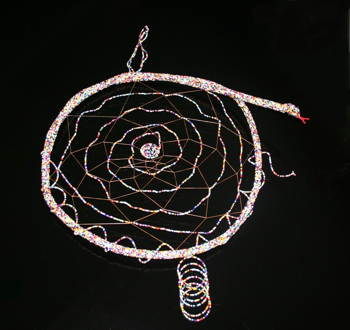 snake dance beaded snake dreamcatcher by john pete with coiled snake hoop and lots of colorful beads